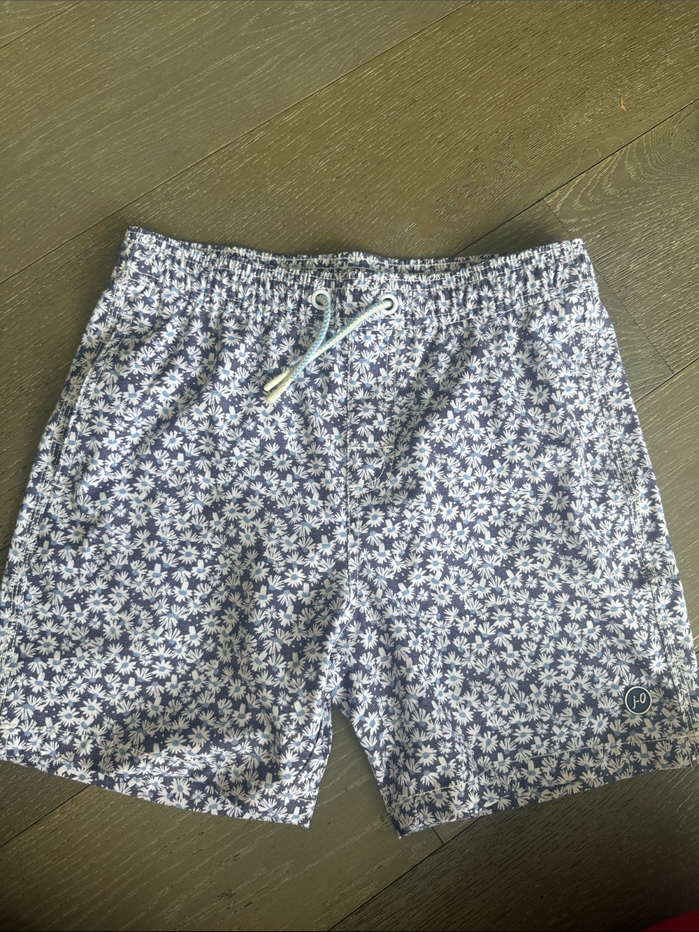 johnnie-O Navy and White Floral Kids Swim Trunks